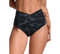 CRZ YOGA Femmes V Cut Bikini Bas Taille Haute Croix Devant Maillot de Bain Bas de Maillot de Bain à Couverture complète Gris Camouflage Jungle 40