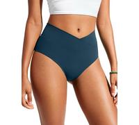 CRZ YOGA Femmes V Cut Bikini Bas Taille Haute Croix Devant Maillot de Bain Bas de Maillot de Bain à Couverture complète Insigne Bleu 40
