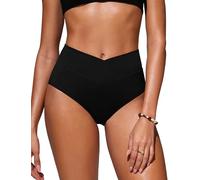 CRZ YOGA Femmes V Cut Bikini Bas Taille Haute Croix Devant Maillot de Bain Bas de Maillot de Bain à Couverture complète Noir 38
