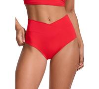 CRZ YOGA Femmes V Cut Bikini Bas Taille Haute Croix Devant Maillot de Bain Bas de Maillot de Bain à Couverture complète Rouge Profond 40