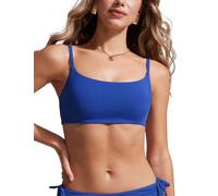 CRZ YOGA Haut de Bikini pour Femme Bretelles Spaghetti réglables Col Rond Rembourré Wave Bleu 40