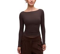 CRZ YOGA Softembrace Top Manches Longues Col Bateau | Décontracté, Ultra Doux, Ajusté, Recadré, Chemisiers pour Femme