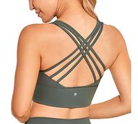 CRZ YOGA Soutien-Gorge de Sport Long Dos Croisé pour Femme, Haut de Yoga Fitness, Rembourré sans Fil Sauge Grise L