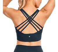 CRZ YOGA Soutien-Gorge de Sport Long Dos Croisé pour Femme, Haut de Yoga Fitness, Rembourré sans Fil True Navy M