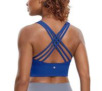 CRZ YOGA Soutien-Gorge de Sport Long Dos Croisé pour Femme, Haut de Yoga Fitness, Rembourré sans Fil Wave Bleu M