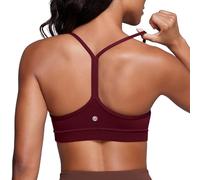 CRZ YOGA Soutien-Gorge de Sport Rembourré Faible Impact pour Femmes Y Dos Nageur Spaghetti Straps Yoga Bra Tops Merlot Rouge L