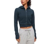 CRZ YOGA Womens Cropped Hoodie Full Zip Hoodie Jacket Sweatshirts athlétiques à Manches Longues avec Trous pour Le Pouce Bleu Encre 42