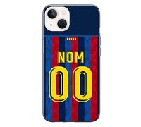 CS Coque Football Barcelone pour iPhone 14 Maillot Domicile du Barça Saison 2022 2023 à Personnaliser avec Nom et Numéro