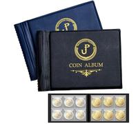 CS42MX1 Lot de 2 albums pour collection de pièces de monnaie - 120 pochettes de 35 x 35 mm chacune - Pour collection et rangement - Noir et Bleu