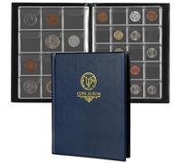 CS48160BL Album pour pièces de monnaie 160 pochettes 10 feuilles de tailles mixtes 45 x 43/33 x 33 mm Grille de collecte pour livres centimes Bleu