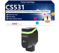 CS531 Cartouche de Toner Compatible pour Lexmark CS531dw CX532adwe CS632dwe CX635adwe Imprimantes, Haut Rendement 3000 Pages, Impression Nette,Cyan-1 Pack