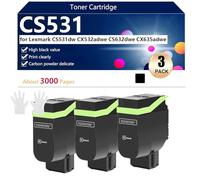 CS531 Cartouche de Toner Haute Capacité Compatible pour Lexmark CS531dw CX532adwe CS632dwe CX635adwe Imprimantes, Impression Haute Définition, 3000 Pages,Black-3 Pack