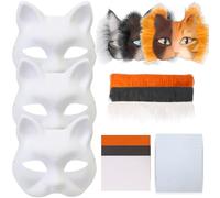 Csafyrt 3set Therian Mask Kit avec Felt Fabric Eye Mesh False Wool Half Face Cat Mask Elastic Funny Furry pour Halloween Making Play-Play- Cosplay Party Decoration