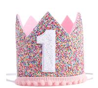 Csafyrt Chapeau de fête de 1er anniversaire pour bébés filles bandeaux diadème scintillants réglables accessoires d'anniversaire po