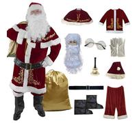 Csafyrt Costume de Père Noël 1 ensemble/12 pièces avec imprimé doré en polyester pour homme adulte rouge blanc confortable Noël pour