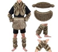 Csafyrt Costume Viking pour hommes, fausse fourrure chaude, Costume barbare, comprend une jupe à la taille, un brassard, un châle, une cape, des couvre-bottes, 4 pièces/ensemble