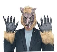 Csafyrt Masque de loup-garou Costume de loup-garou d'Halloween Masque réaliste et 1 paire gants patte Costume doux et respectueux la