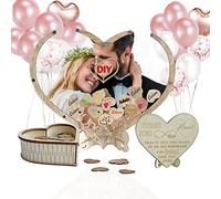 CSARPECT Livre d'or de Mariage en Bois, Cadre en intégré Guest-Book, Alternative Boîte De Chute Rustique avec 65 cœurs en Bois, baptême, Fête d'anniversaire