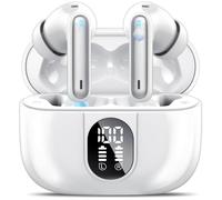 Csasan Ecouteurs Bluetooth sans Fil, Écouteurs Bluetooth 5.3 Stéréo Immersif avec 4 ENC Mic, 40H Oreillette Bluetooth avec Écran LED, IP7 Étanche Casque Bluetooth Contrôle Tactile, Blanc