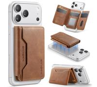 Cseoteo Portefeuille MagSafe - Porte-cartes fin à trois volets en cuir végétalien pour 7 cartes, blocage RFID et support réglable, magnétique pour iPhone 17/16/15/14/13/12 Series (pas pour 13 Mini/12