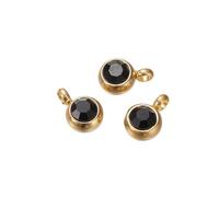 CSFFA Lot de 10 pendentifs en Acier Inoxydable avec Pierre de Naissance de 6 mm for Colliers, Boucles d'oreilles, Accessoires de Bricolage, Breloques en Strass for Femmes, Cadeau(Gold-Black_10pcs)
