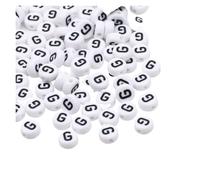 CSFFA Lot de 50/100/200 Perles Rondes Blanches en Acrylique, 7 x 4 mm, Lettres de l'alphabet AZ, for la Fabrication de Bijoux, Bracelets et Accessoires(G_50pcs)