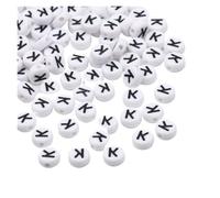 CSFFA Lot de 50/100/200 Perles Rondes Blanches en Acrylique, 7 x 4 mm, Lettres de l'alphabet AZ, for la Fabrication de Bijoux, Bracelets et Accessoires(K_100pcs)