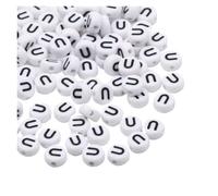 CSFFA Lot de 50/100/200 Perles Rondes Blanches en Acrylique, 7 x 4 mm, Lettres de l'alphabet AZ, for la Fabrication de Bijoux, Bracelets et Accessoires(U_50pcs)