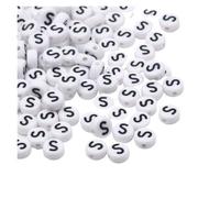 CSFFA Lot de 50/100/200 Perles Rondes Blanches en Acrylique, 7 x 4 mm, Lettres de l'alphabet AZ, for la Fabrication de Bijoux, Bracelets et Accessoires(S_50pcs)