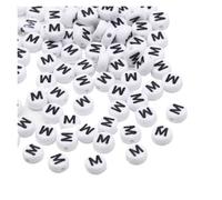 CSFFA Lot de 50/100/200 Perles Rondes Blanches en Acrylique, 7 x 4 mm, Lettres de l'alphabet AZ, for la Fabrication de Bijoux, Bracelets et Accessoires(M_200pcs)