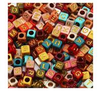 CSFFA Perles acryliques carrées en Vrac avec Lettres de l'alphabet, for la Fabrication Bijoux, Bracelets, Colliers, Accessoires Faits à Main, 6 x mm(B08538,100Pcs)