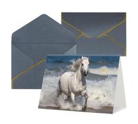 CSGJMYGS Cartes de vœux « Thinking of You » avec enveloppes, carte d'anniversaire vierge de 10,2 x 15,2 cm, carte d'anniversaire cheval blanc courant sur la mer, Noël, Halloween, mariage, cartes de
