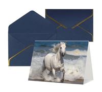 CSGJMYGS Cartes de vœux « Thinking of You » avec enveloppes, carte d'anniversaire vierge de 10,2 x 15,2 cm, carte d'anniversaire cheval blanc courant sur la mer, Noël, Halloween, mariage, cartes de
