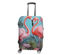 CSGJMYGS Housse de bagage de voyage élastique lavable housse de bagage tendance résistant aux rayures flamant rose fleurs protection valise protecteur pour bagages de 45,7 à 81,3 cm, Flamingo Love