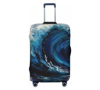 CSGJMYGS Housse de bagage de voyage élastique lavable housse de bagage tendance résistante aux rayures bleu peinture vague protection valise protection pour bagages de 45,7 à 81,3 cm, Noir , M