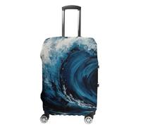 CSGJMYGS Housse de bagage de voyage élastique lavable housse de bagage tendance résistante aux rayures bleu peinture vague protection valise protection pour bagages de 45,7 à 81,3 cm, Style-2, M