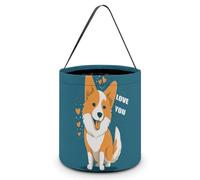 CSGJMYGS Seau à bonbons Corgi « I Love You » réutilisable - Sac fourre-tout pour enfants - Fournitures de fête pour enfants - Seau à friandises - Cadeau de fête d'Halloween - Blanc, blanc, Taille