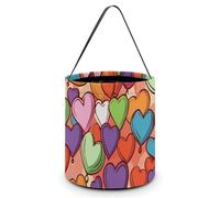 CSGJMYGS Seau à bonbons ou à friandises d'Halloween - Motif cœur coloré - Réutilisable - Sac fourre-tout pour enfants - Fournitures de fête - Seau à friandises - Cadeau de fête d'Halloween - Blanc,