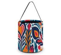CSGJMYGS Seau à bonbons ou à friandises d'Halloween - Motif floral coloré - Réutilisable - Sac fourre-tout pour enfants - Fournitures de fête - Seau à friandises - Cadeau de fête d'Halloween, blanc,