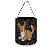 CSGJMYGS Seau à friandises d'Halloween Corgi Who Loves Music Seau à bonbons réutilisable Sac fourre-tout pour enfants Fournitures de fête Seau à friandises Meilleur cadeau de fête d'Halloween, blanc,