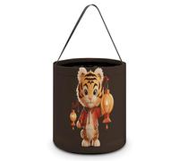 CSGJMYGS Seau à friandises ou à friandises d'Halloween - Un tigre tenant une lanterne - Seau à bonbons réutilisable - Sac fourre-tout pour enfants - Fournitures de fête - Seau à friandises - Cadeau de