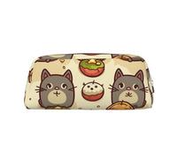 CSGJMYGS Trousse à crayons en cuir avec motif chat gourmand - Grande capacité - Organiseur de crayons avec fermeture éclair - Portable - Trousse de maquillage de voyage - Organiseur de papeterie pour