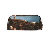 CSGJMYGS Trousse à crayons en cuir Hollywood California de grande capacité avec fermeture éclair, trousse de maquillage de voyage, organisateur de papeterie de bureau pour femmes et hommes, Argenté.,