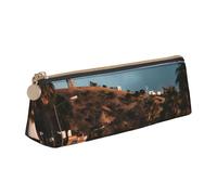 CSGJMYGS Trousse à crayons en cuir Hollywood California de grande capacité avec fermeture éclair, trousse de maquillage de voyage, organisateur de papeterie de bureau pour femmes et hommes, blanc,