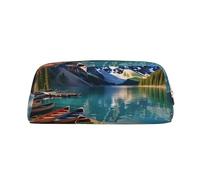 CSGJMYGS Trousse à crayons en cuir Moraine Lake Canoës Trousse à crayons de grande capacité avec fermeture éclair Portable Trousse de maquillage de voyage Organiseur de papeterie de bureau pour homme
