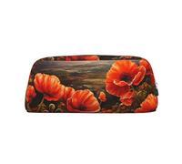 CSGJMYGS Trousse à crayons en cuir Papaver Somniferum - Grande capacité - Avec fermeture éclair - Portable - Trousse de maquillage de voyage - Organiseur de papeterie pour homme et femme, Argenté.,