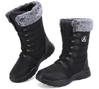 Csgkag Chaussures d'hiver Hommes Femme Bottes de Neige Lacets Bottes Doublé Chaud Antidérapantes Outdoor Plates Bottine de Randonnée Boots,Noir,EU36