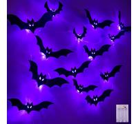 cshare Lot de 20 autocollants muraux chauve-souris pour Halloween - 6 m - 20 LED - Violet - Guirlande lumineuse avec minuterie - Décoration murale