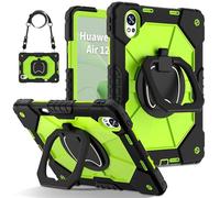 CSHNB Compatible with Huawei Matepad 12X 12inch (2025) Case Built-in Pencil Holder Rugged Shockproof Cover,Protective Case W 360 Swivel Kickstand+Hand Strap+Shoulder Strap(Black+Green 2)