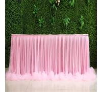 CSHWXY Jupe de Table en Tulle Blanc pour Table rectangulaire, Nappe de Mariage pour décoration de fête d'anniversaire, Rose et Rose, L 2,7 m x H 76 cm